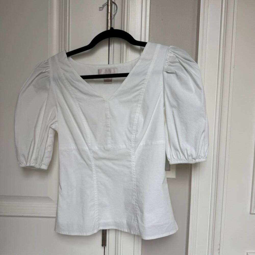Rachel Parcell Puff Sleeve Smocked White Blouse XS | Feminine Minimalist - Picture 6 of 7